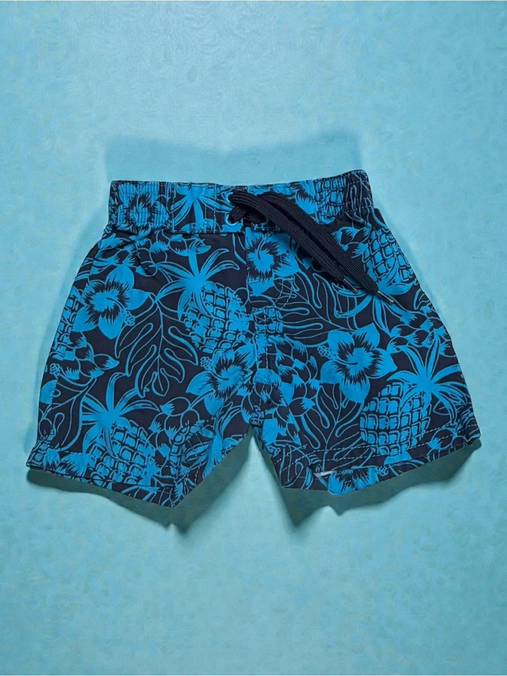 Old Navy Baby Boy‎ Blue Tropical Pineapple Hibiscus Swim Trunks 0-3 Months